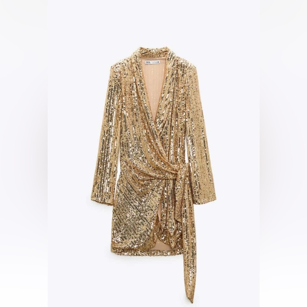 Zara Shimmering Gold Sequin Dress NEW WITH TAG NWT
